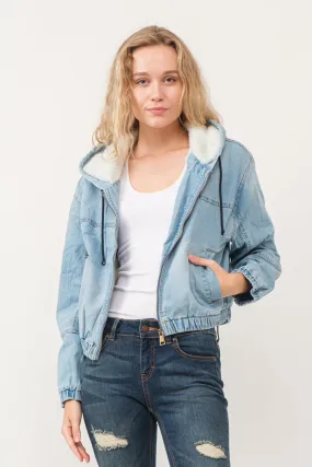 RAJ HARPER DENIM BOMBER JACKET FADED DENIM