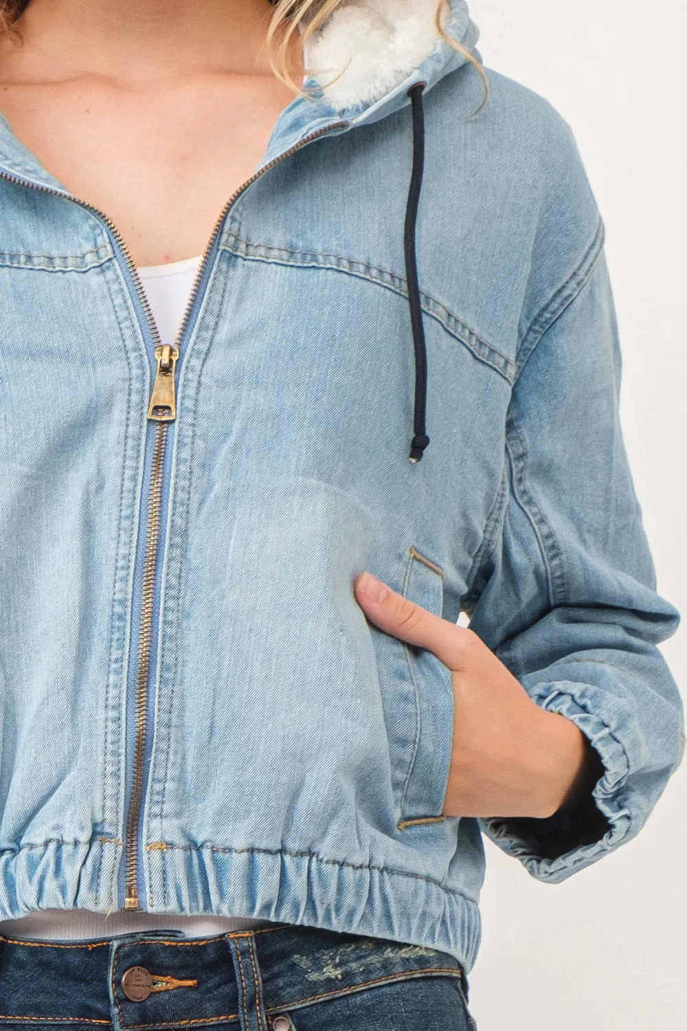 RAJ HARPER DENIM BOMBER JACKET FADED DENIM