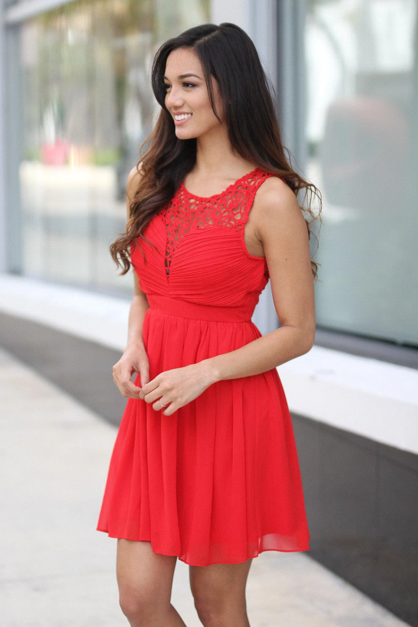 Red Crochet Short Dress