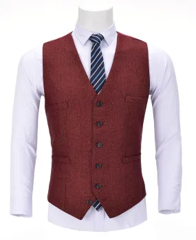 Red Herringbone V Neck Waistcoat