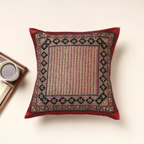 Red - Kutch Neran Hand Embroidery Silk Cushion Cover (16 x 16 in)