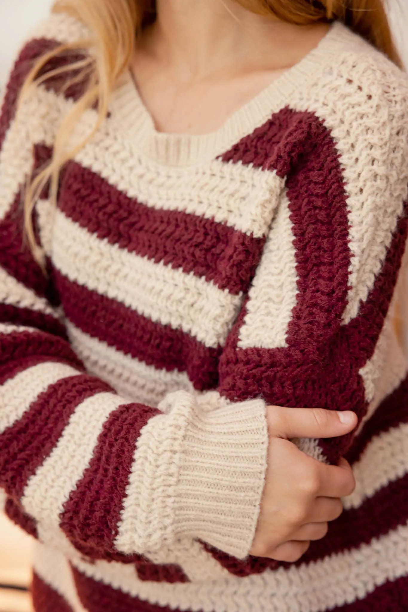 RELAXED STRIPE LONG SLEEVE PULLOVER KNIT SWEATER