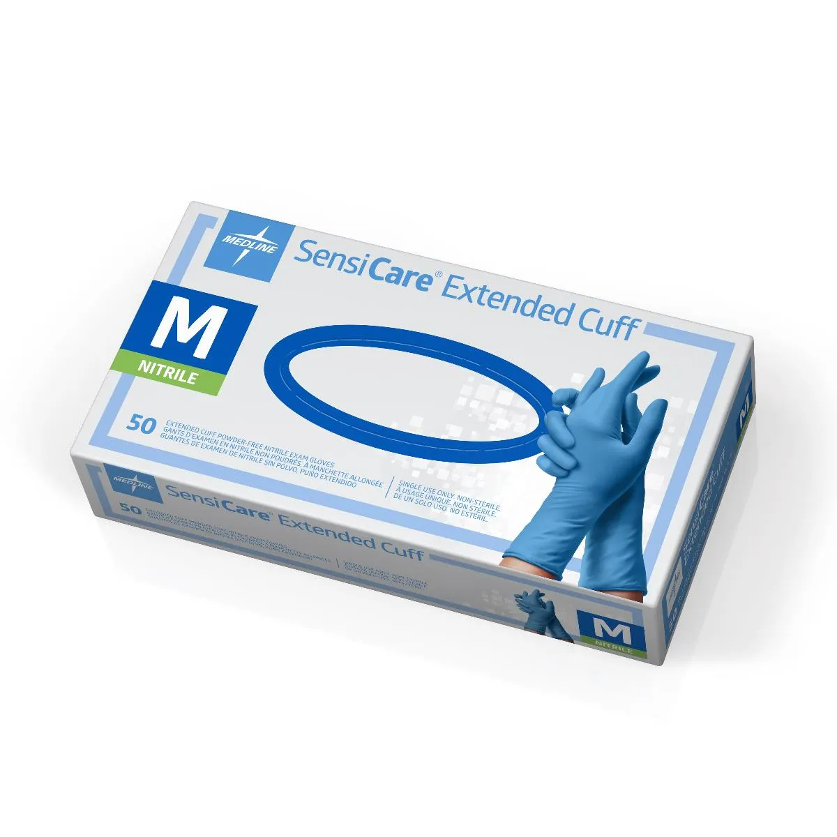 SensiCare Extended Cuff Nitrile Exam Gloves, Medium (case of 500)