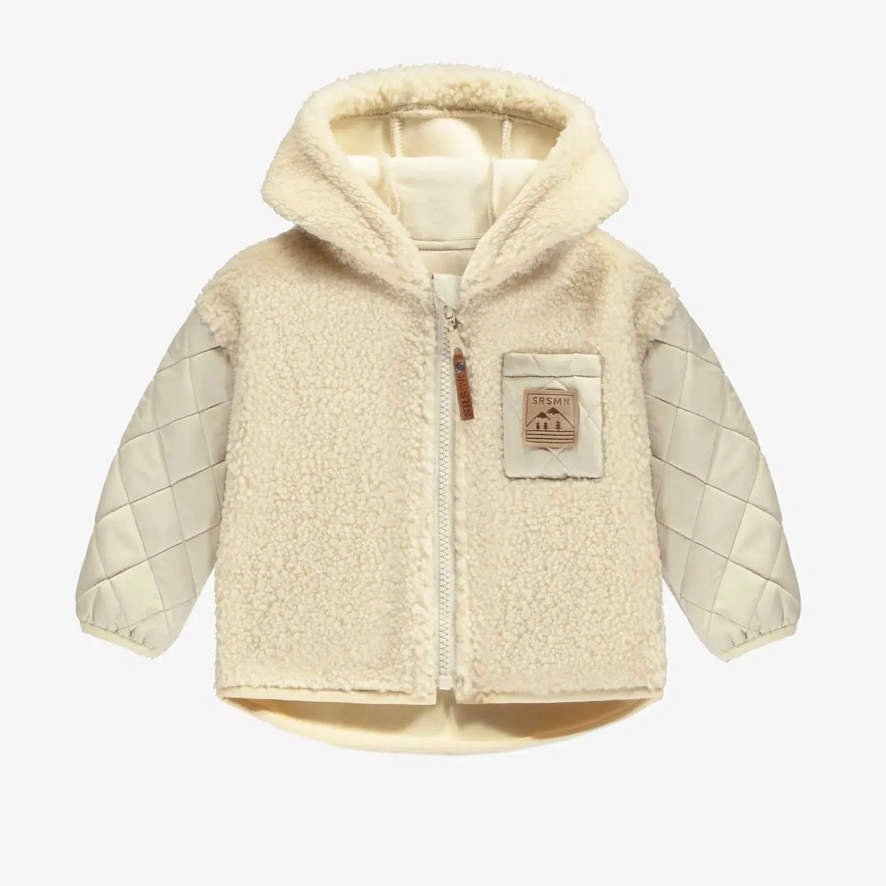 Souris Mini - Hooded Zipper Jacket - Quilted   Plush Cream