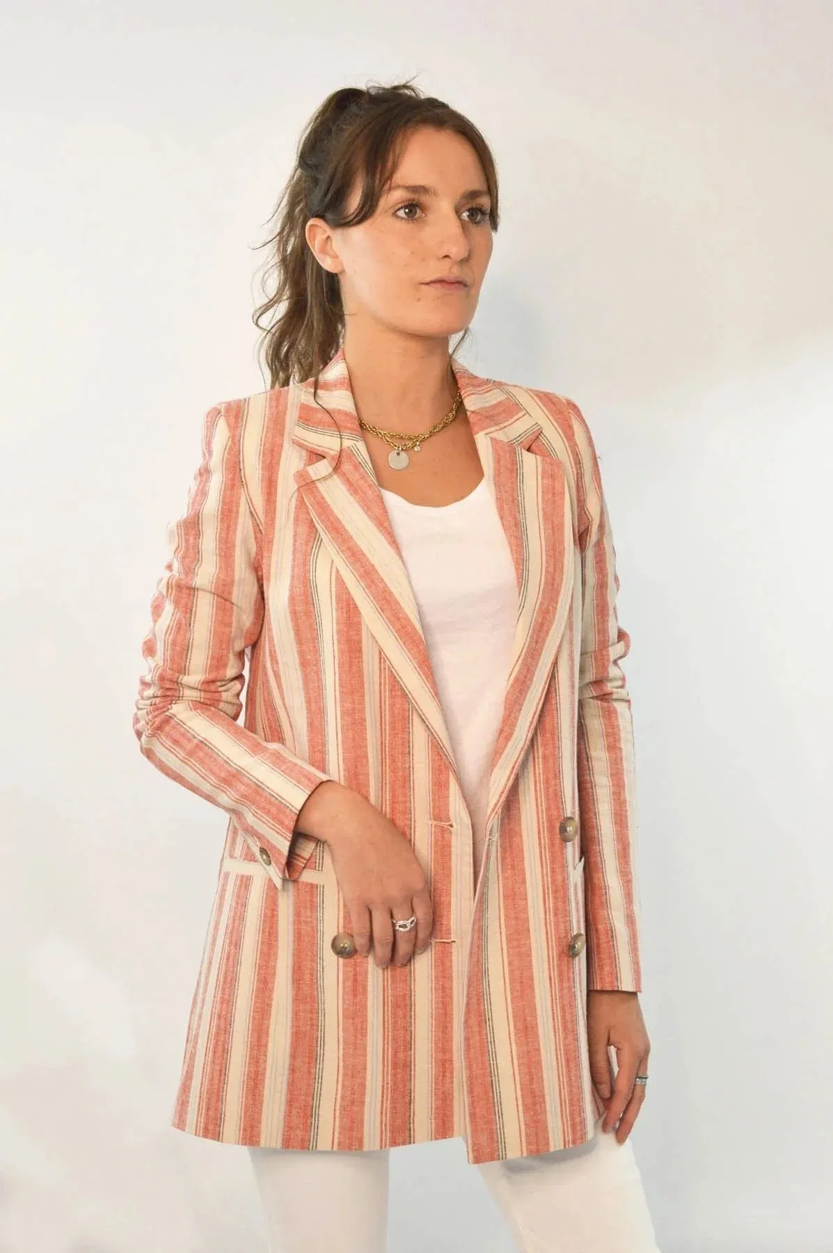 Striped Double Breasted Blazer