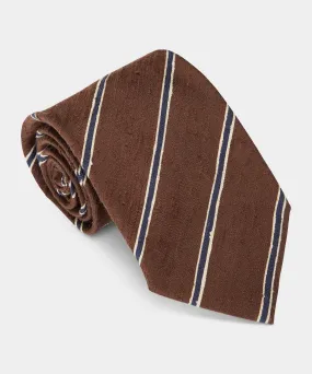 Striped Shantung Silk Tie in Brown