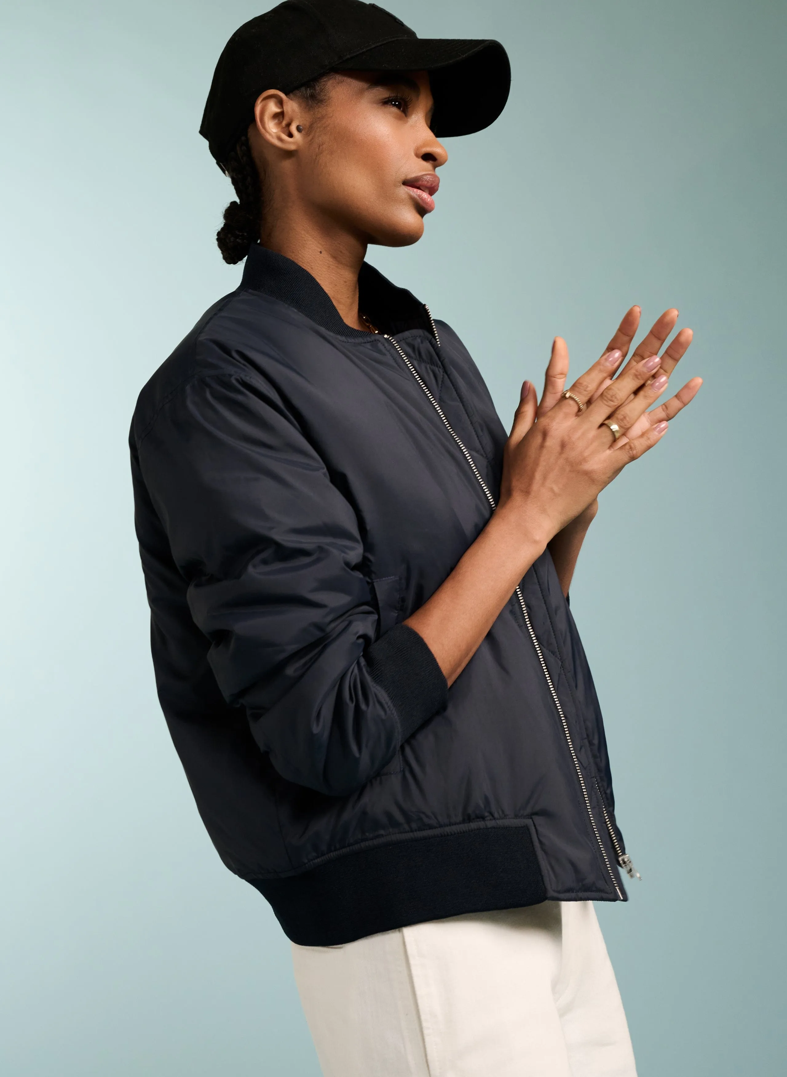 Tegan Recycled Bomber | Navy