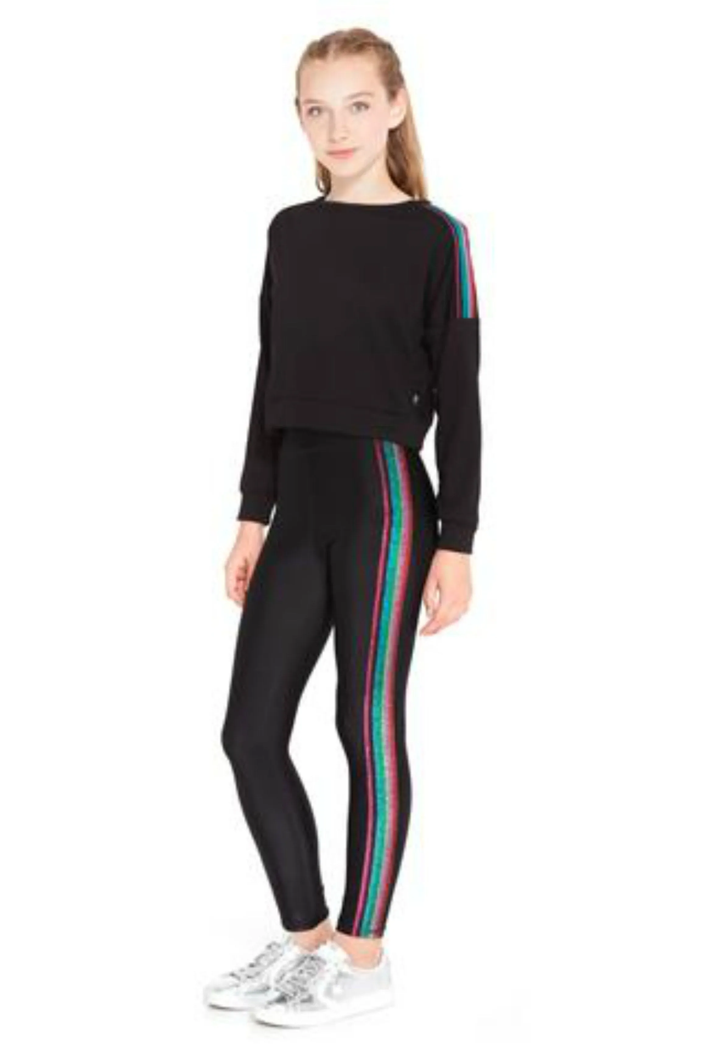 Terez Girls Metallic Rainbow Stripe Crewneck