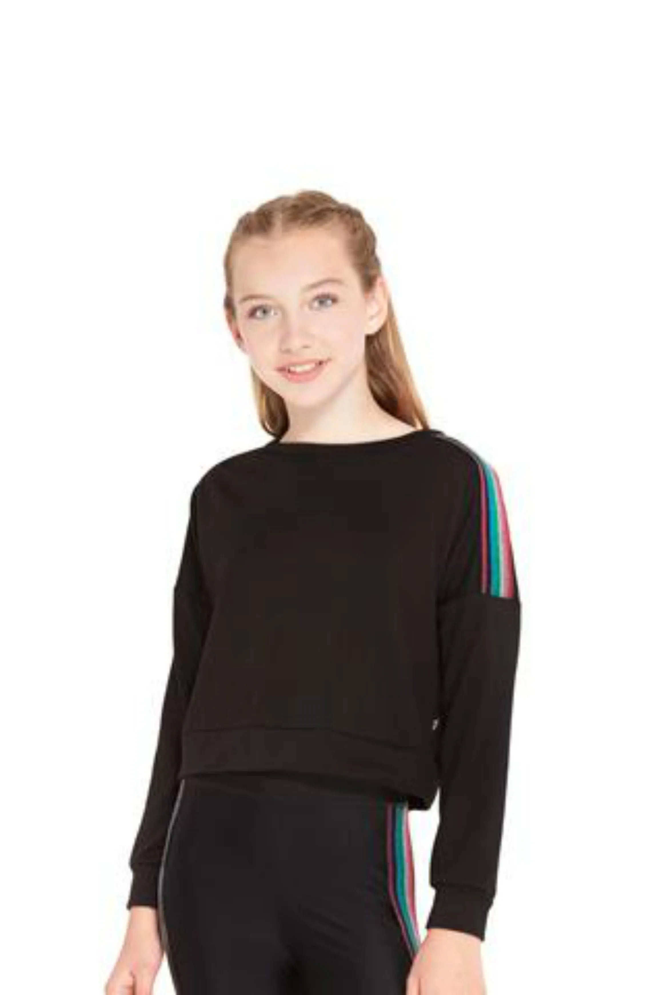 Terez Girls Metallic Rainbow Stripe Crewneck