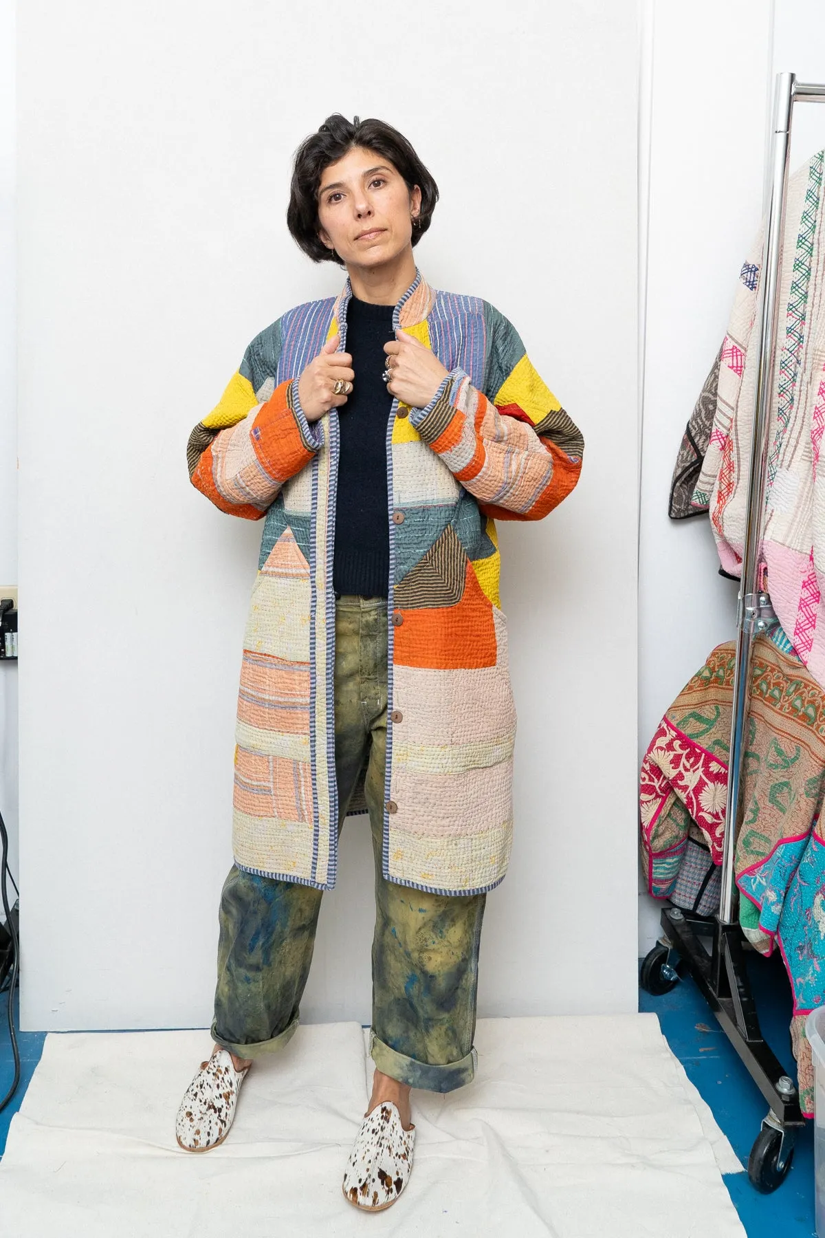 The Sai Quilted Patchwork Kantha Coat