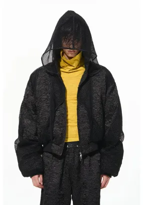 Two-layer wraparound hooded bomber jacket