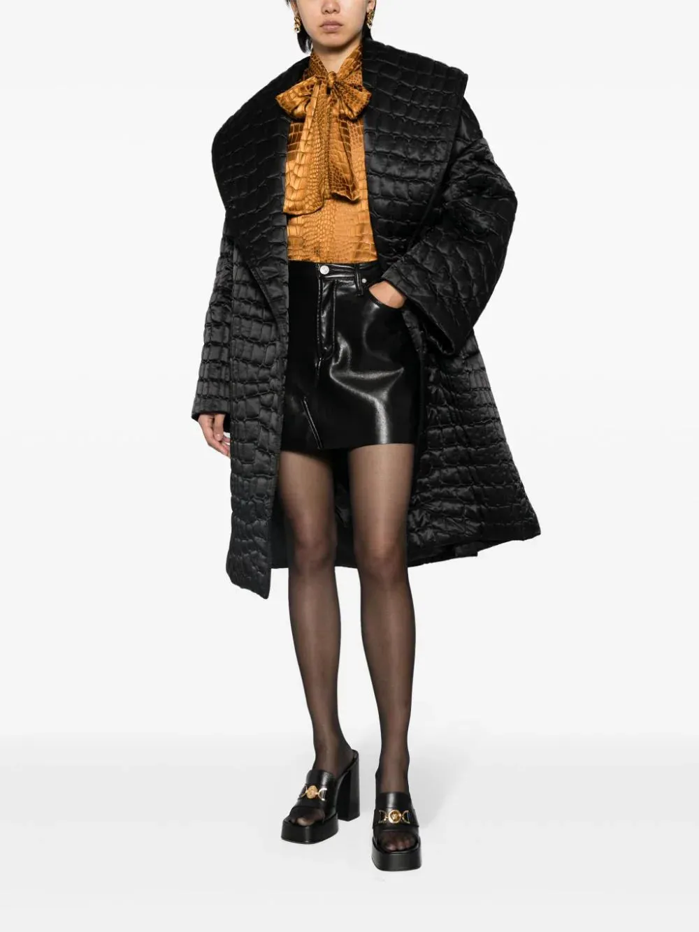 Versace Croc-pattern Quilted Coat