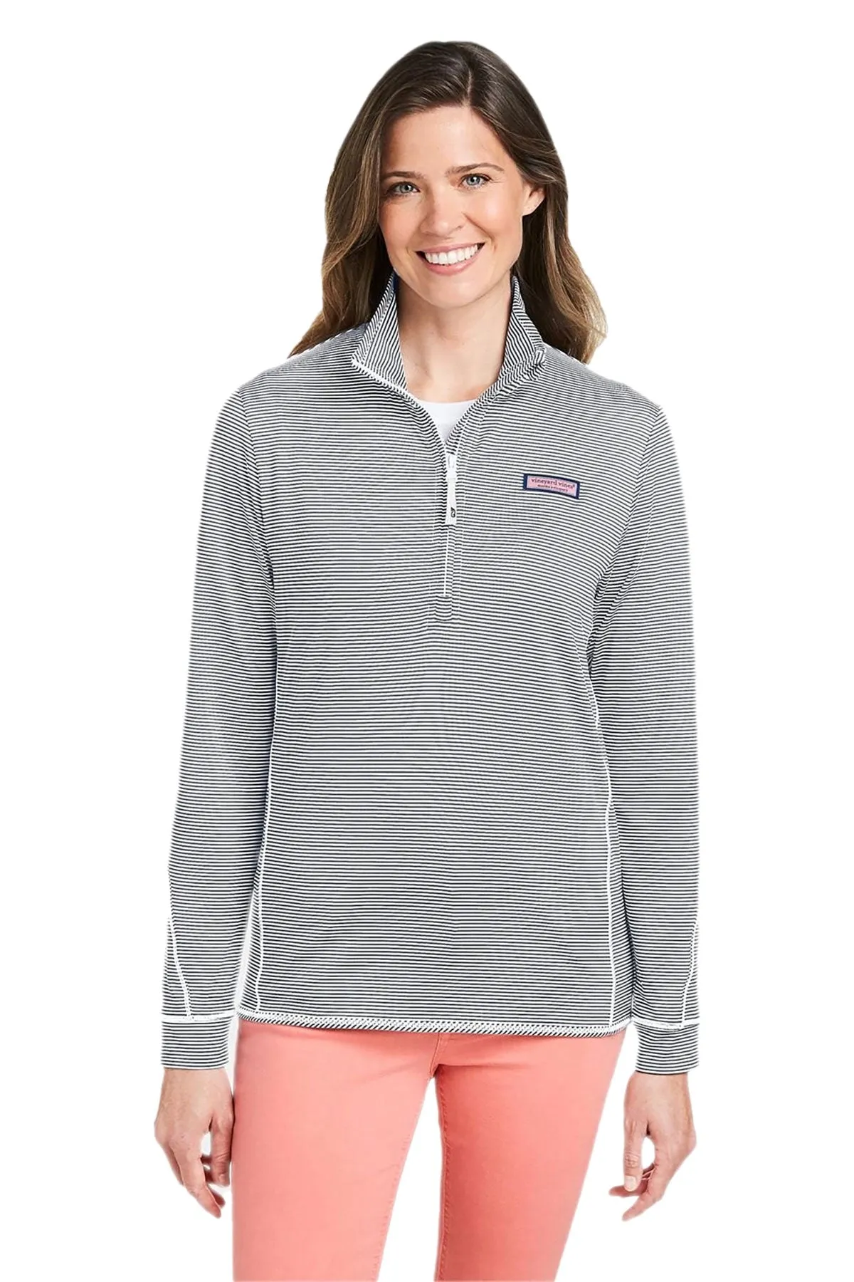 Vineyard Vines Custom Ladies Microstripe Sankaty Half-Zips, Gray Heather Cap