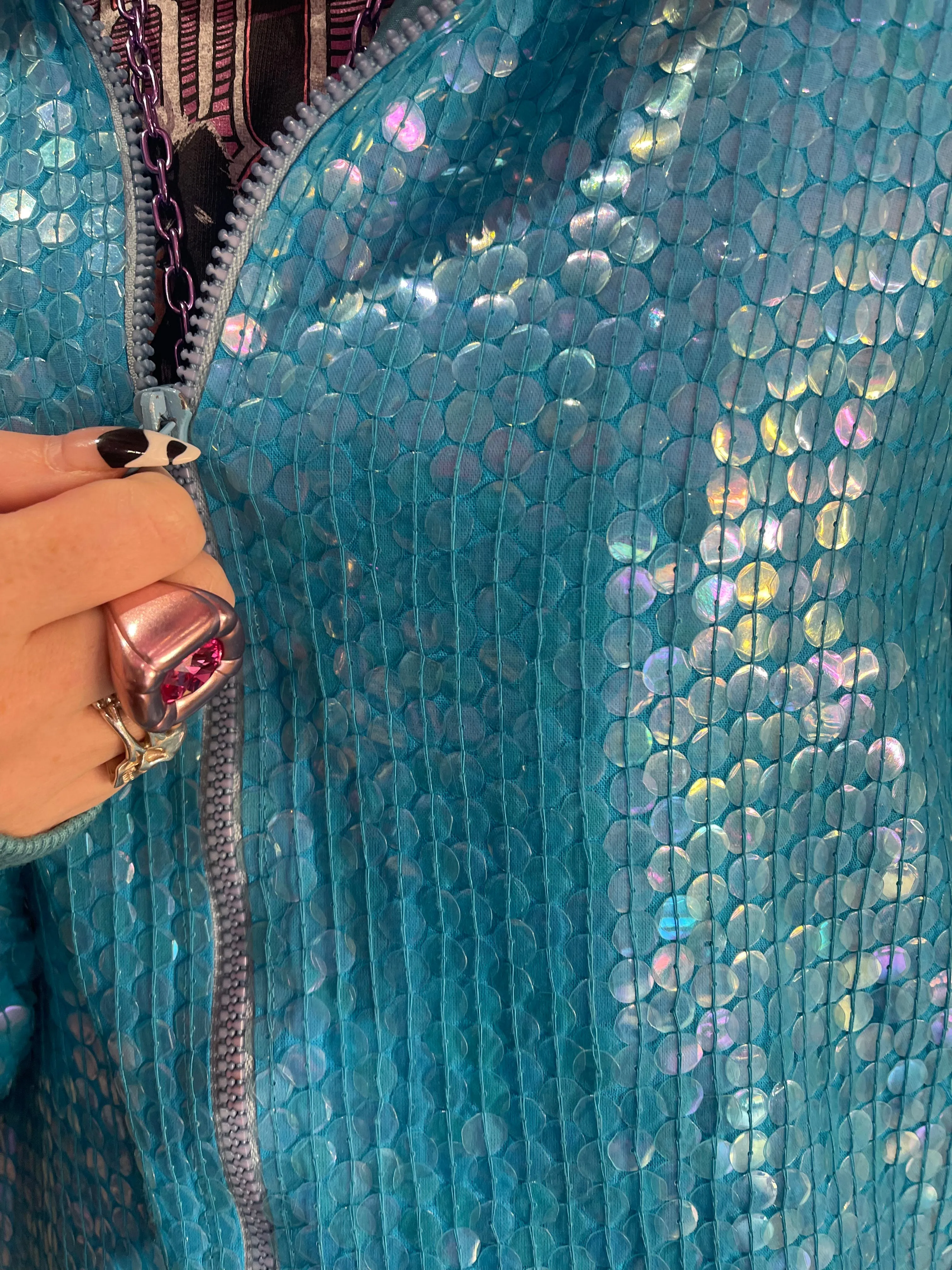 Vintage 80’s Aqua Sparkle Sequin Bomber Jacket