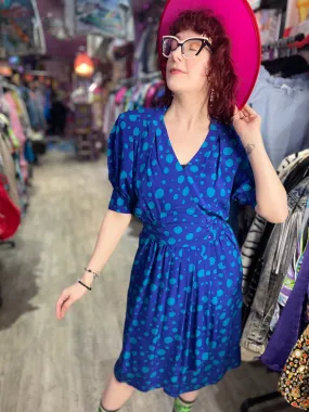 Vintage 80s Blue Green Dot Dress