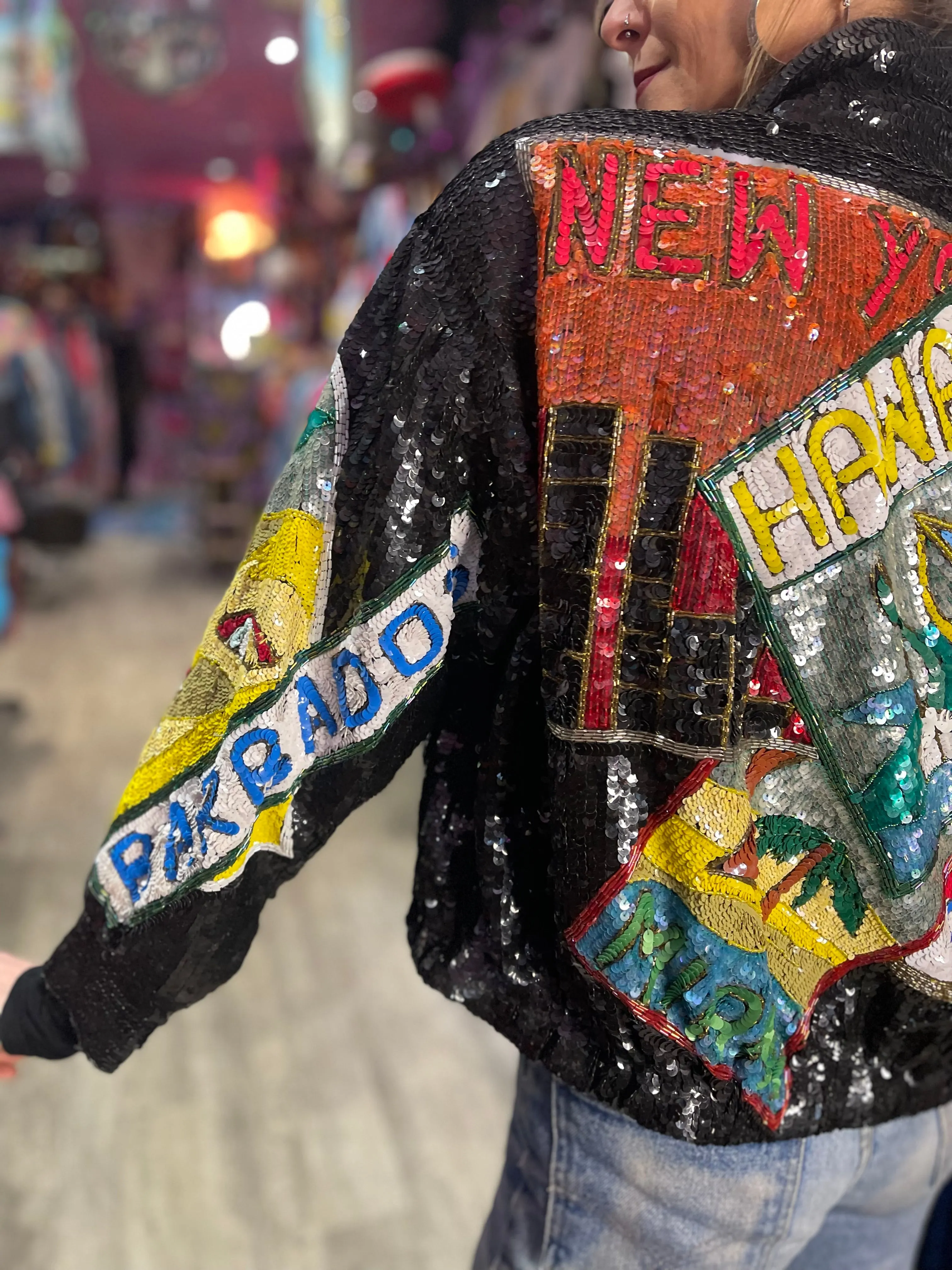 Vintage 80s Sequin City Landmarks Jacket