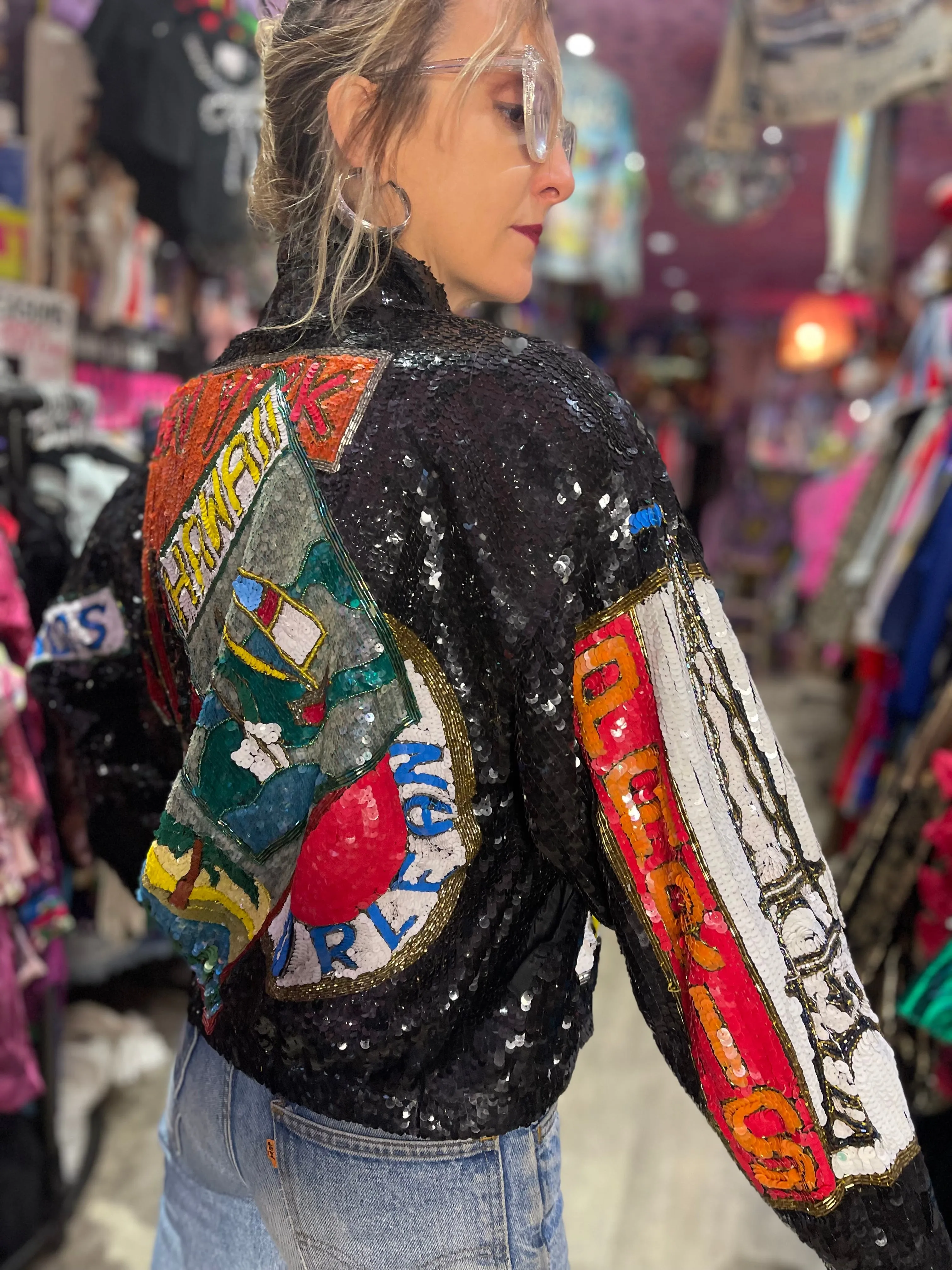 Vintage 80s Sequin City Landmarks Jacket