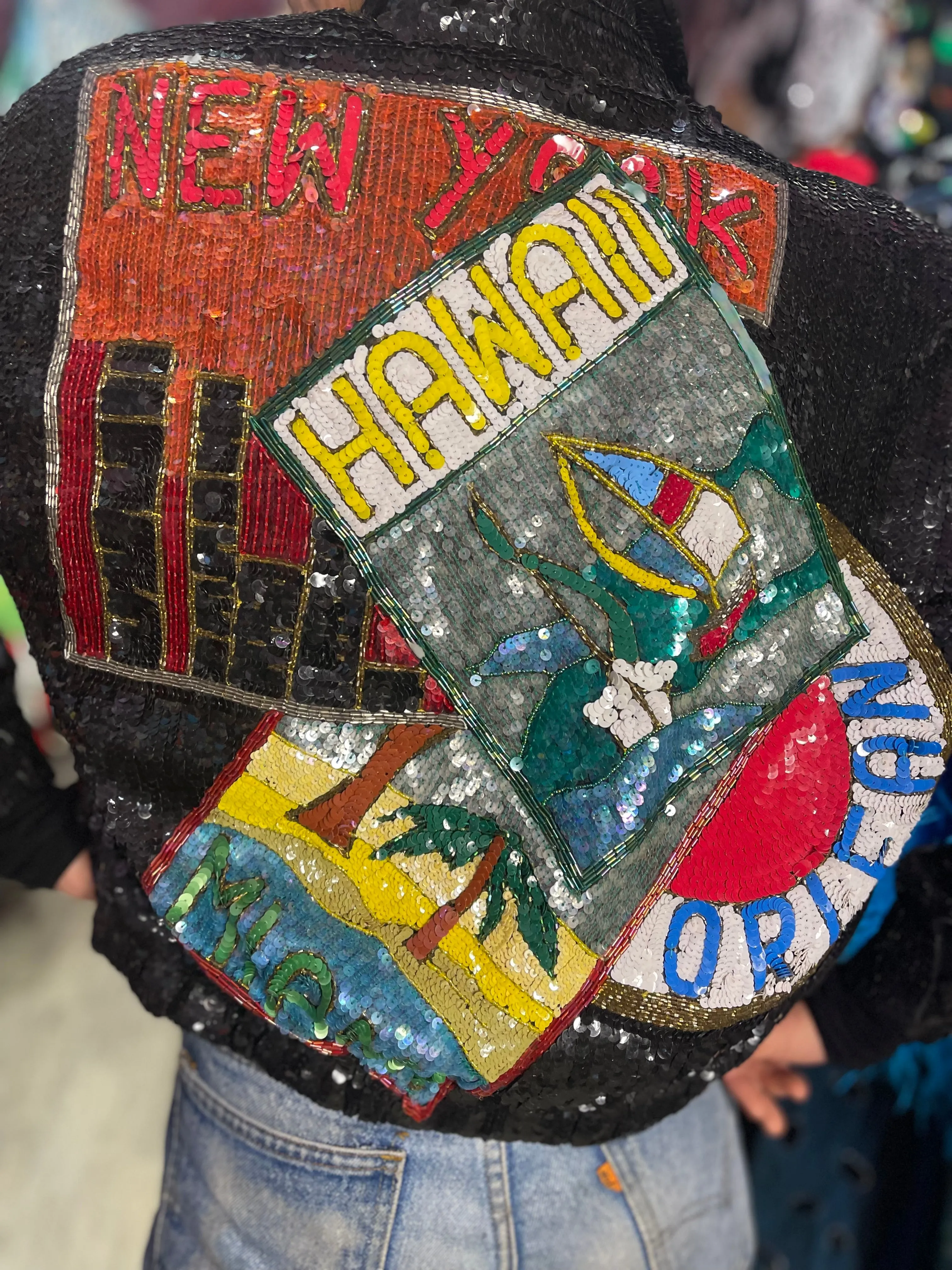 Vintage 80s Sequin City Landmarks Jacket