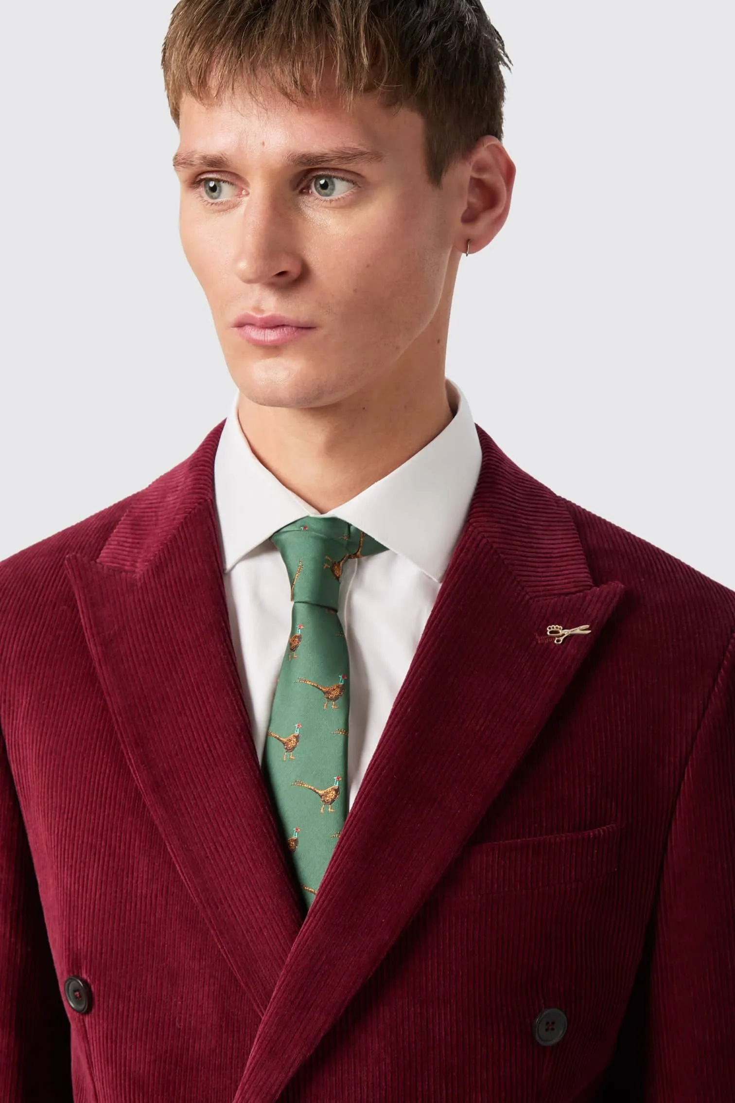 Waugh Slim Fit Burgundy Corduroy Double Breasted Jacket