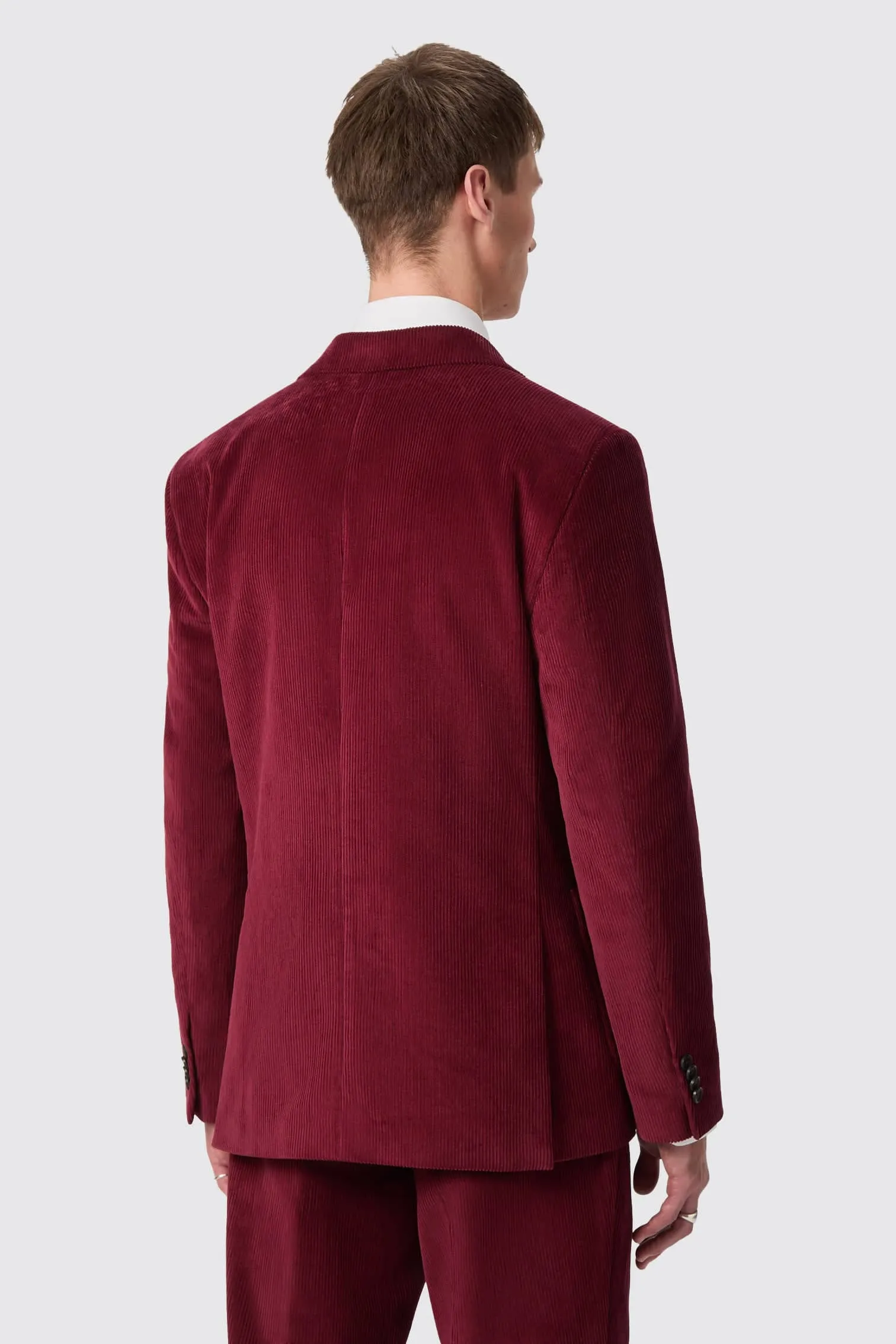 Waugh Slim Fit Burgundy Corduroy Double Breasted Jacket