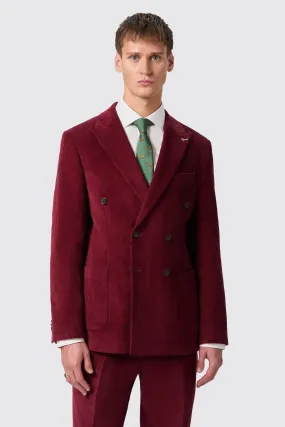 Waugh Slim Fit Burgundy Corduroy Double Breasted Jacket