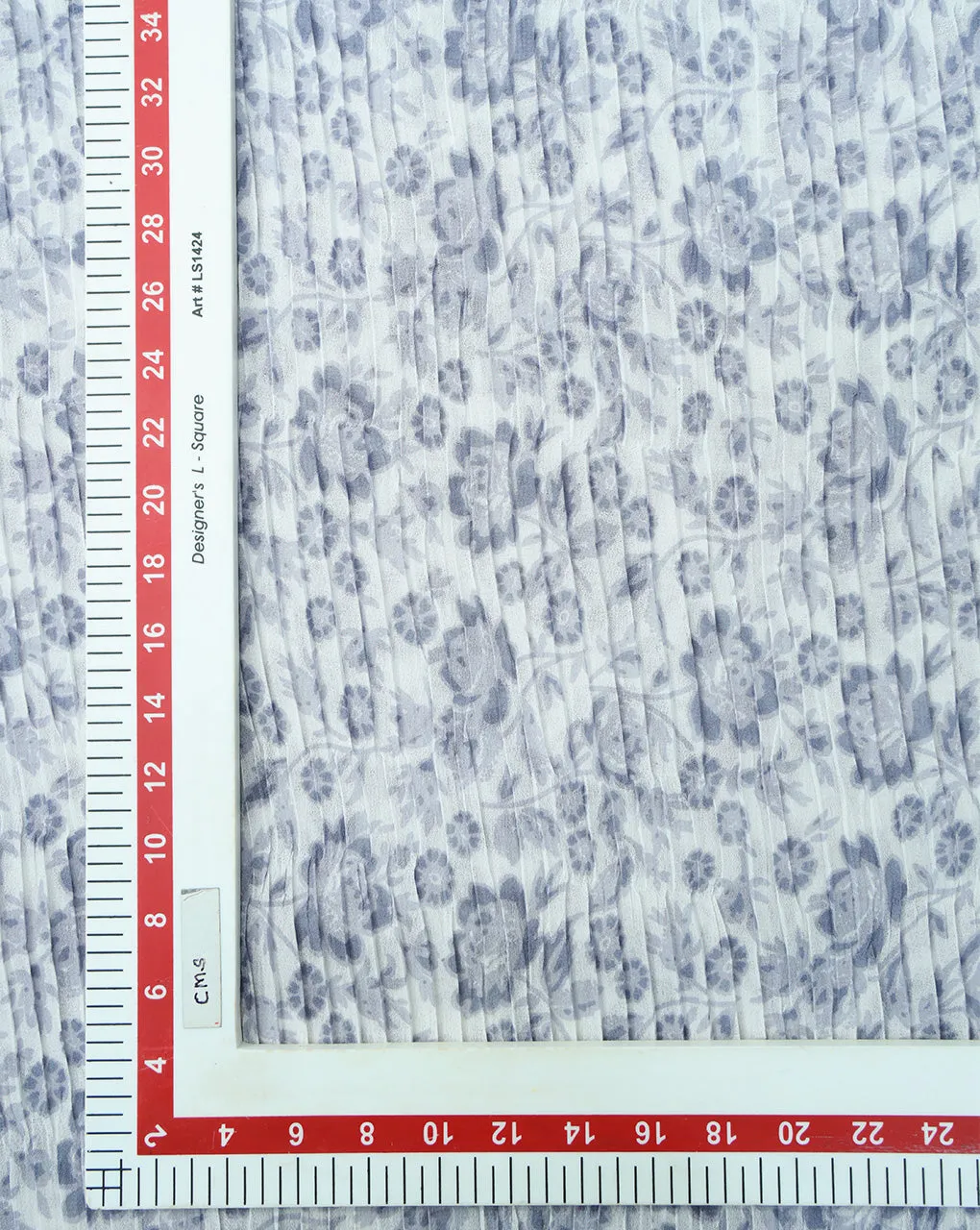 WHITE & GREY FLORAL DESIGN POLYESTER PLEATED FABRIC