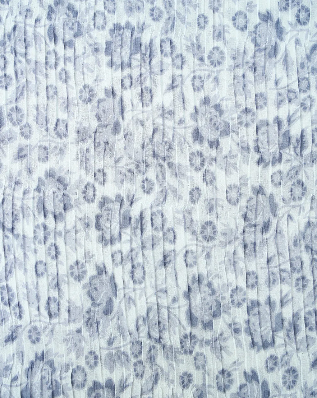 WHITE & GREY FLORAL DESIGN POLYESTER PLEATED FABRIC