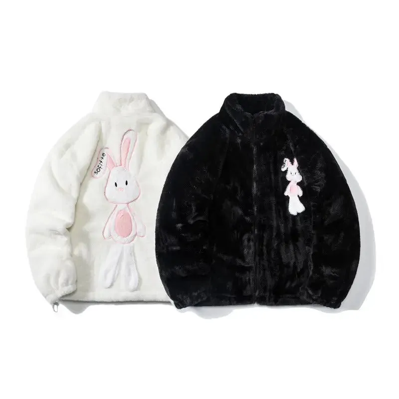 White rabbit embroidered flower cotton coat for men