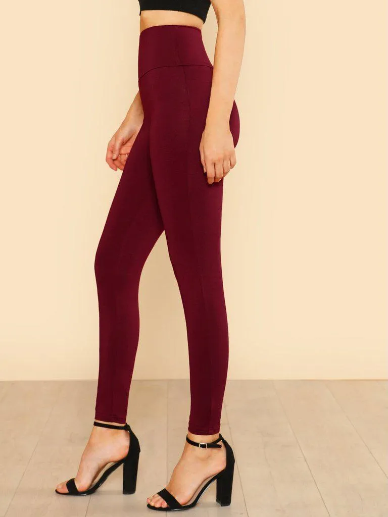 Wide Waistband Solid Leggings