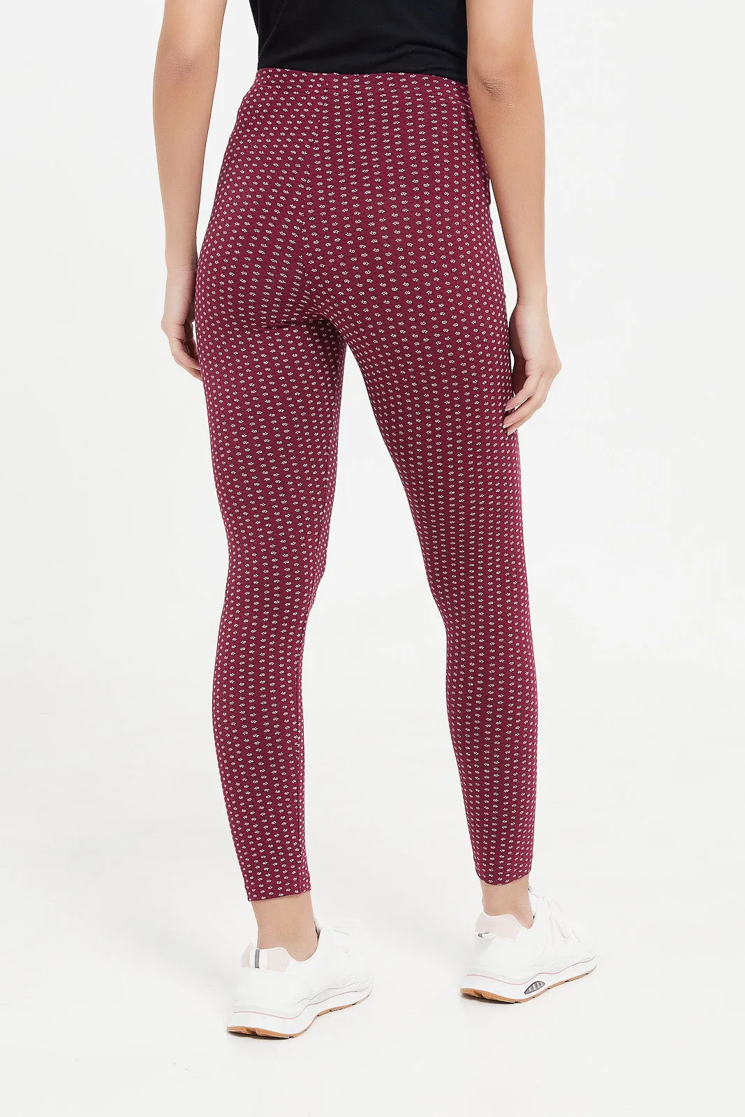 Women Burgundy Checked Leggings