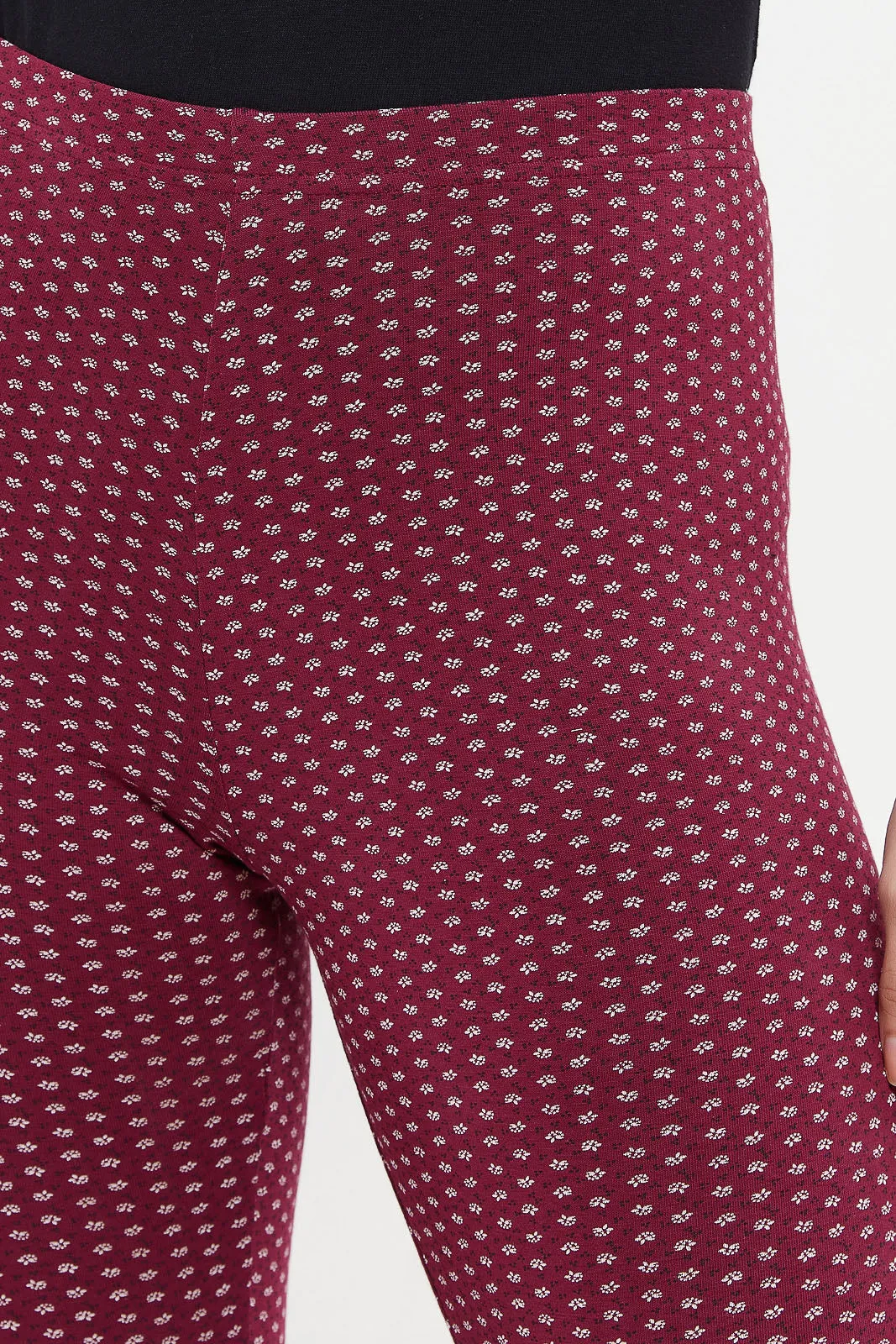 Women Burgundy Checked Leggings