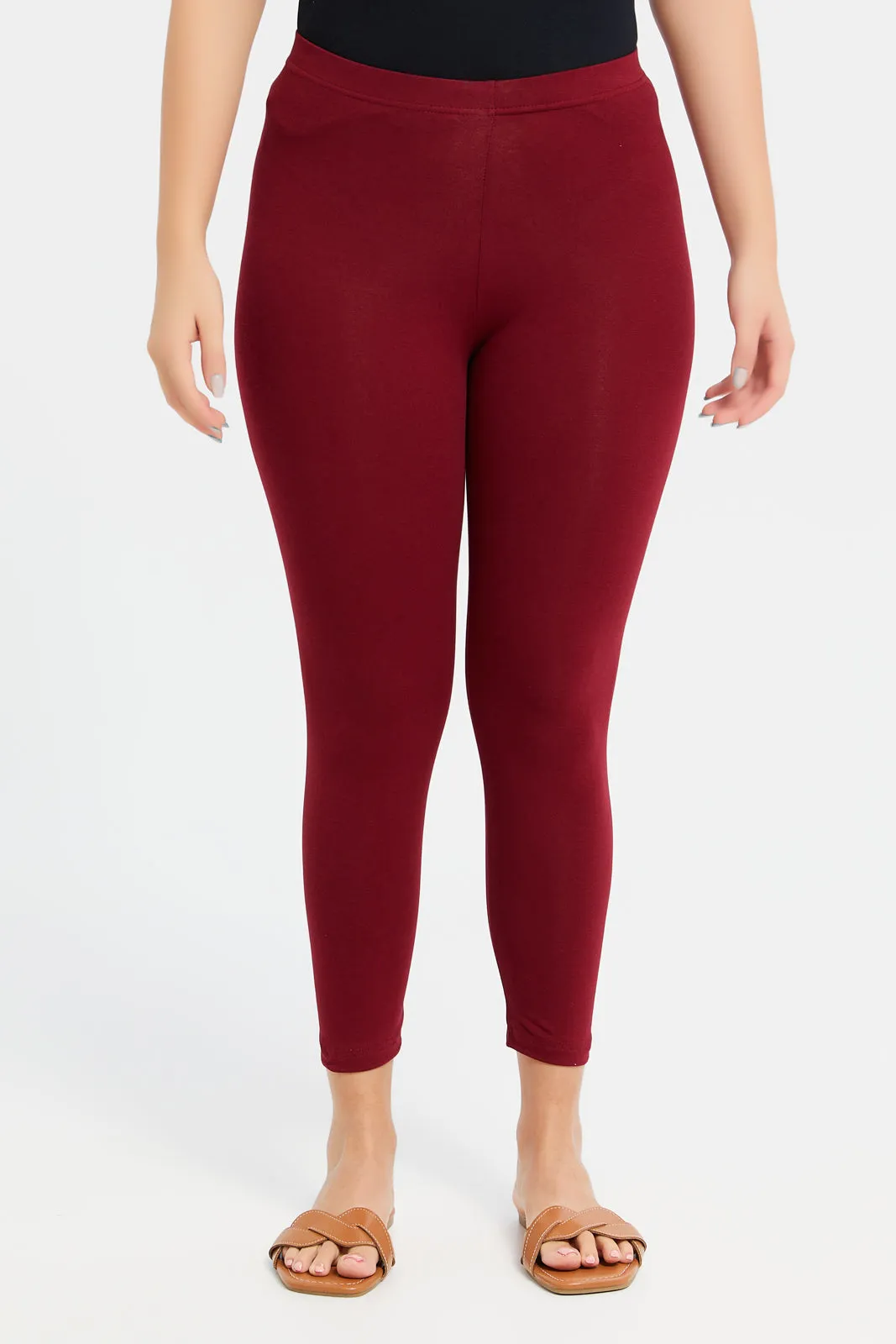 Women Burgundy Cropped Leggings