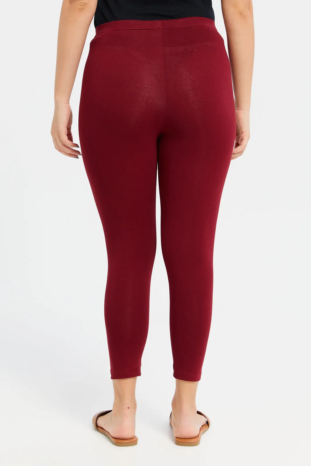 Women Burgundy Cropped Leggings