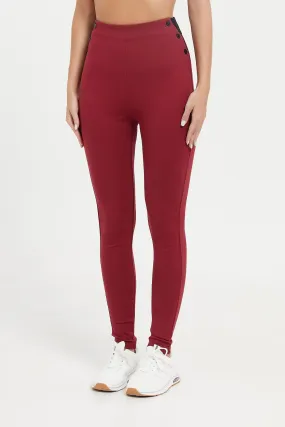 Women Burgundy Elastic Ponte Legging