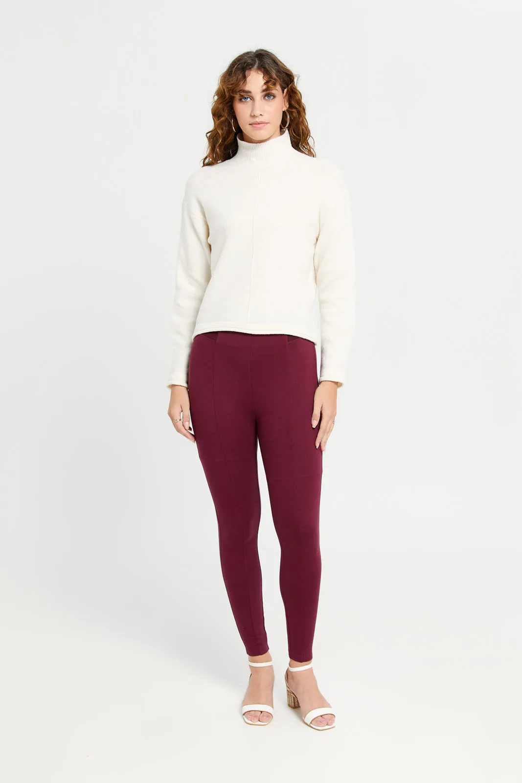 Women Burgundy Leggings