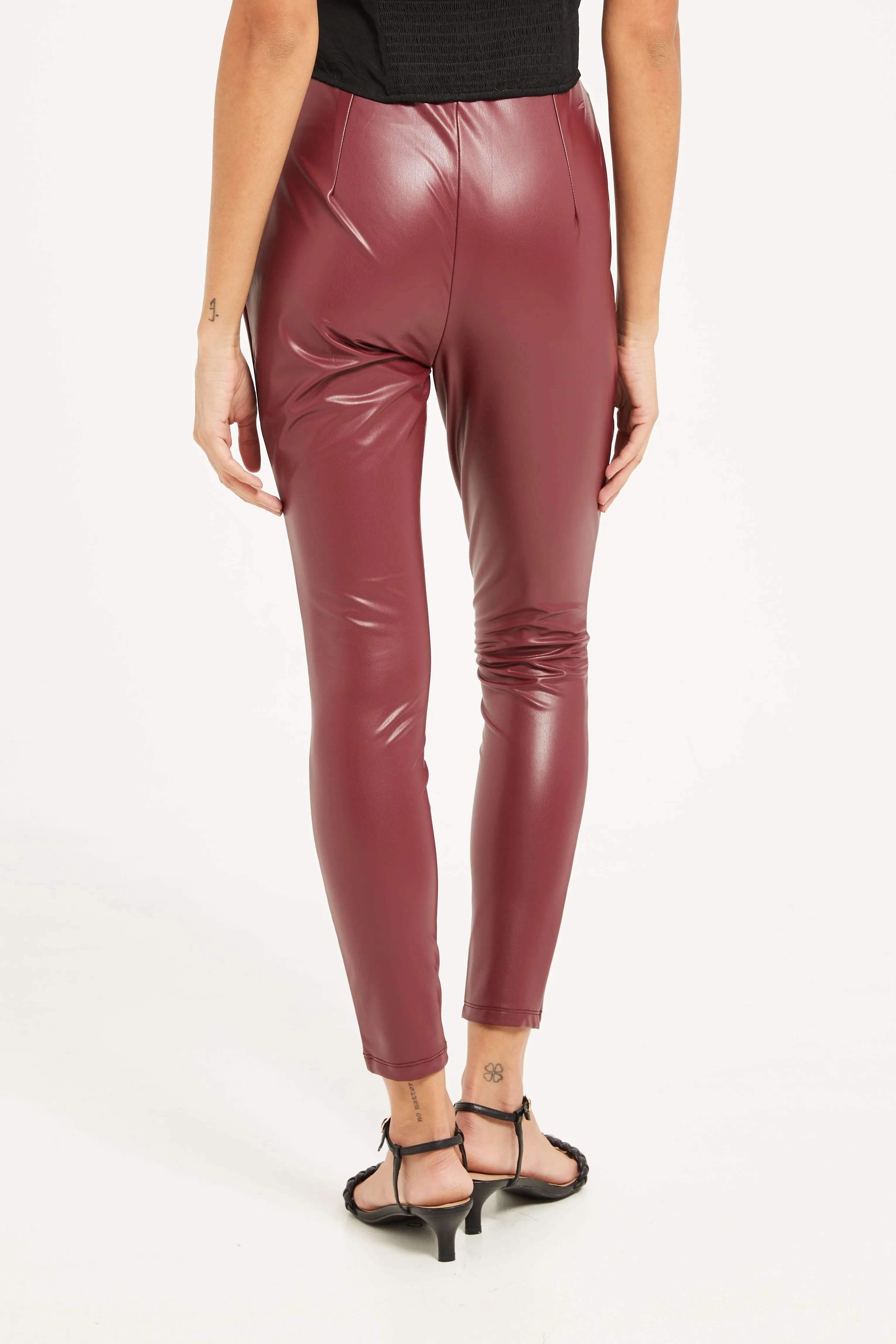 Women Burgundy Pu Leggings