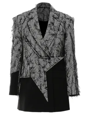 Women's Gray Star Tweed Fringe Blazer | Elegant Fashion