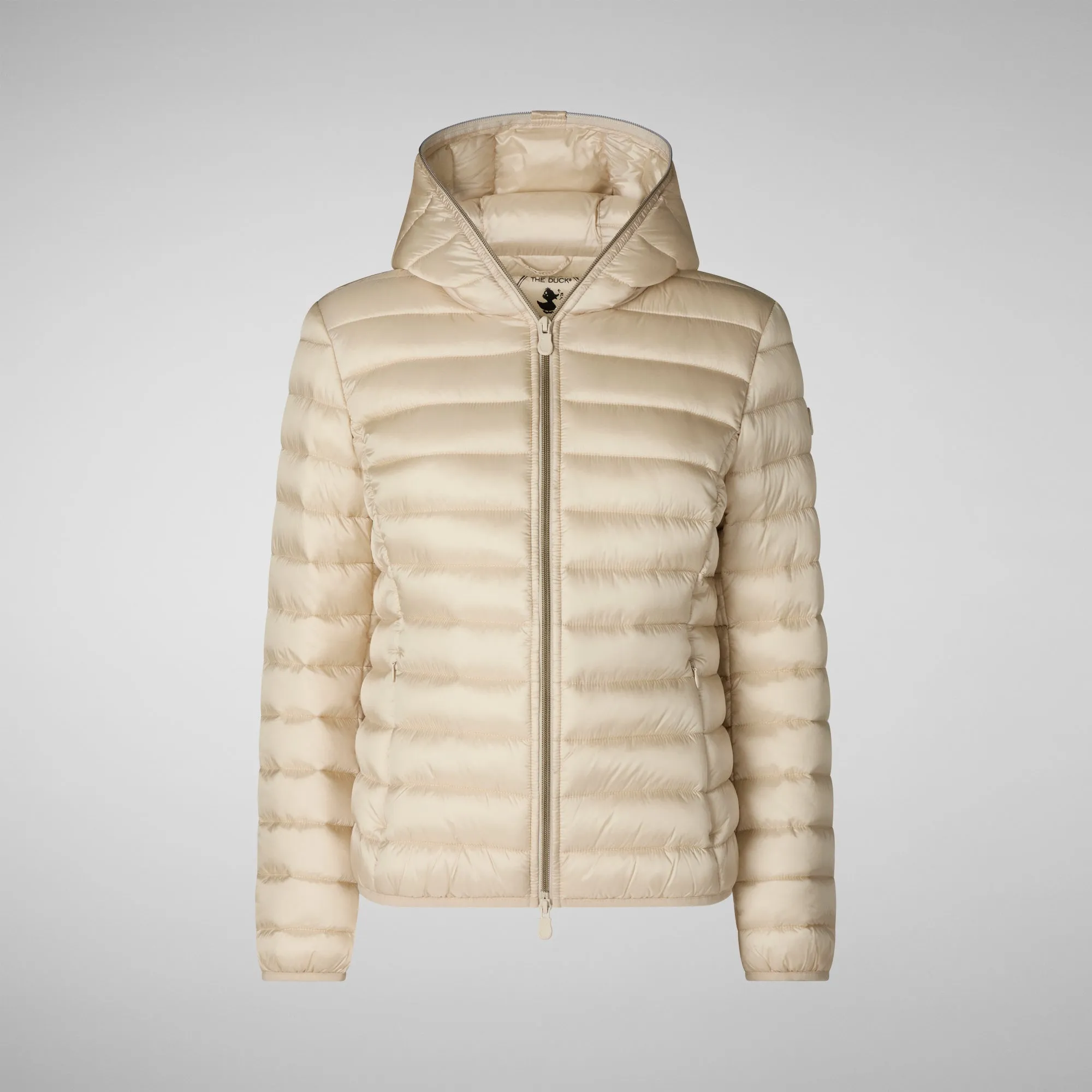 Women's Hooded Animal free Puffer Jacket Alexis in Shore Beige