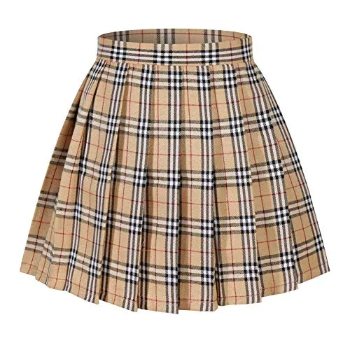 Womens Kawaii Fashion Aesthetic Beige Plaid Pleated Skirt