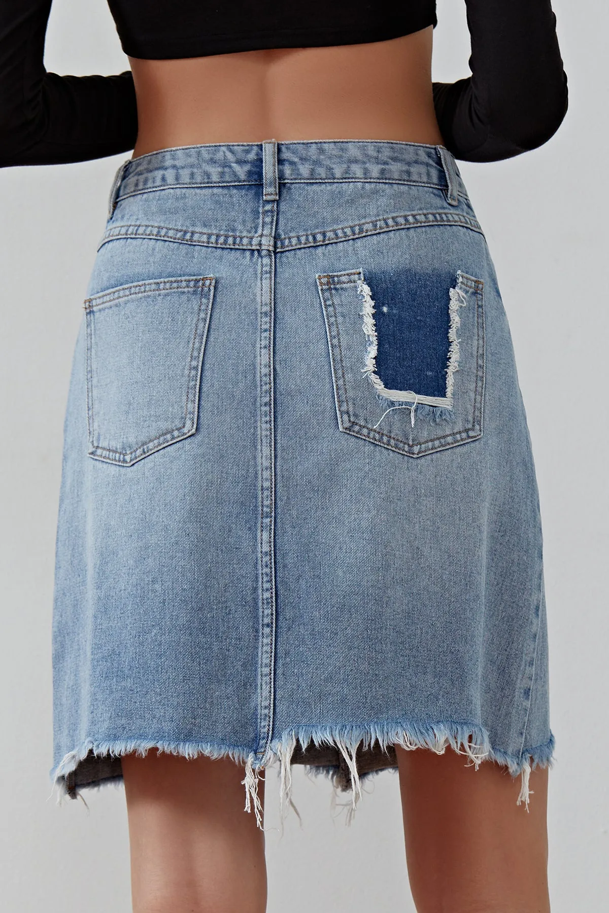 Women's Ripped  Raw Hem A Line Denim Skirt