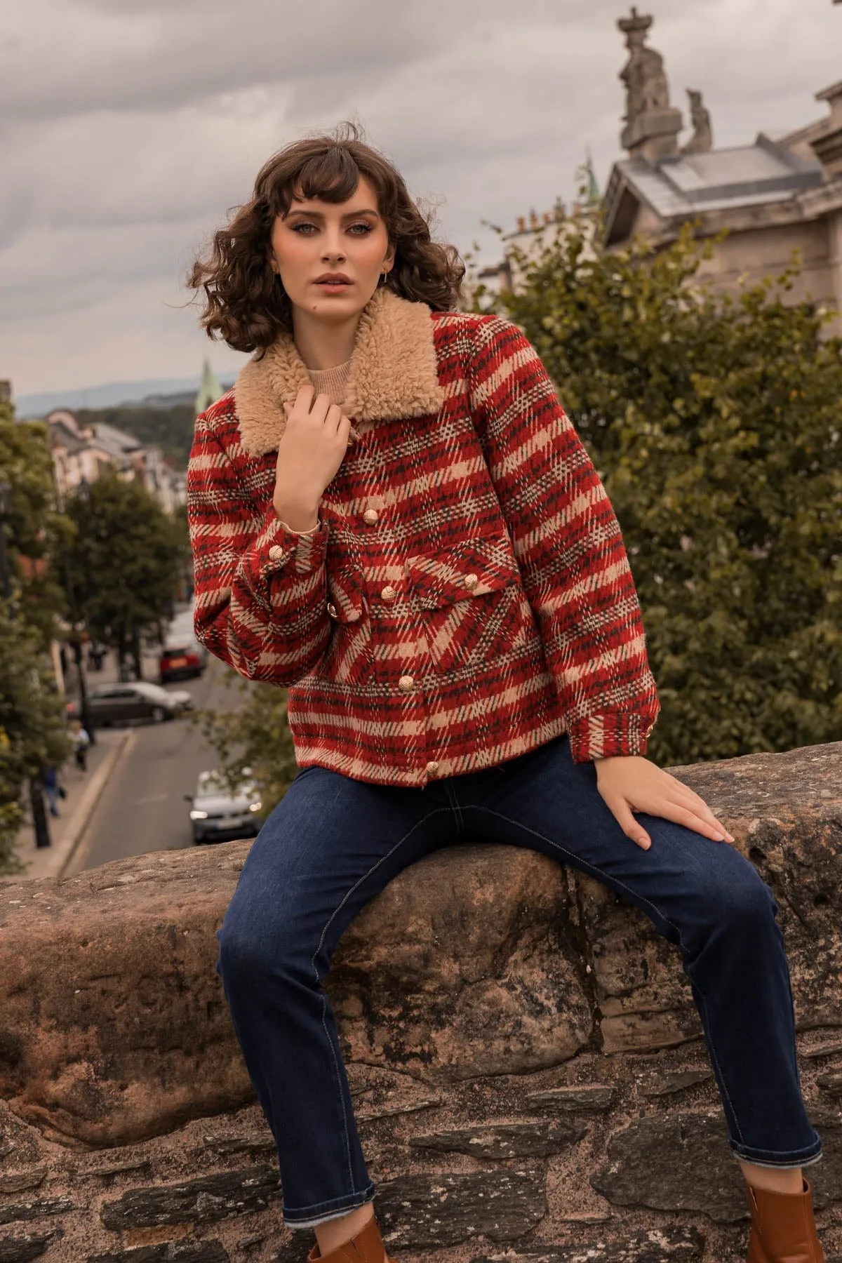 Wool Red Check Coat