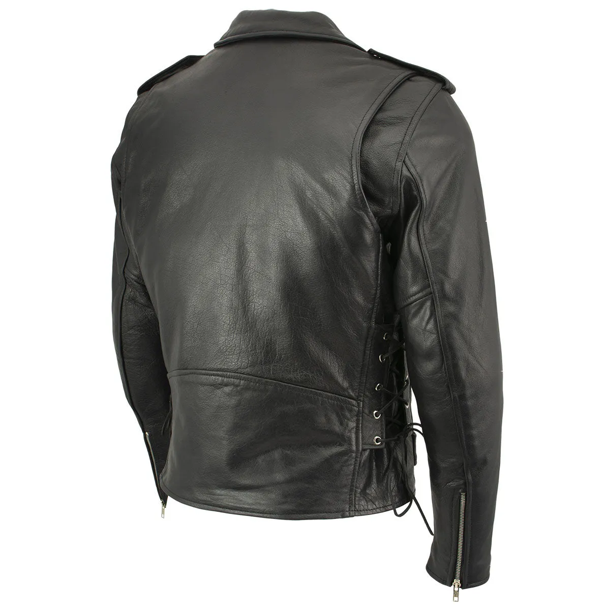 Xelement B7103 Men's 'Ruffian' Classic Black Motorcycle Side Lace Leather Jacket with X-Armor Protection