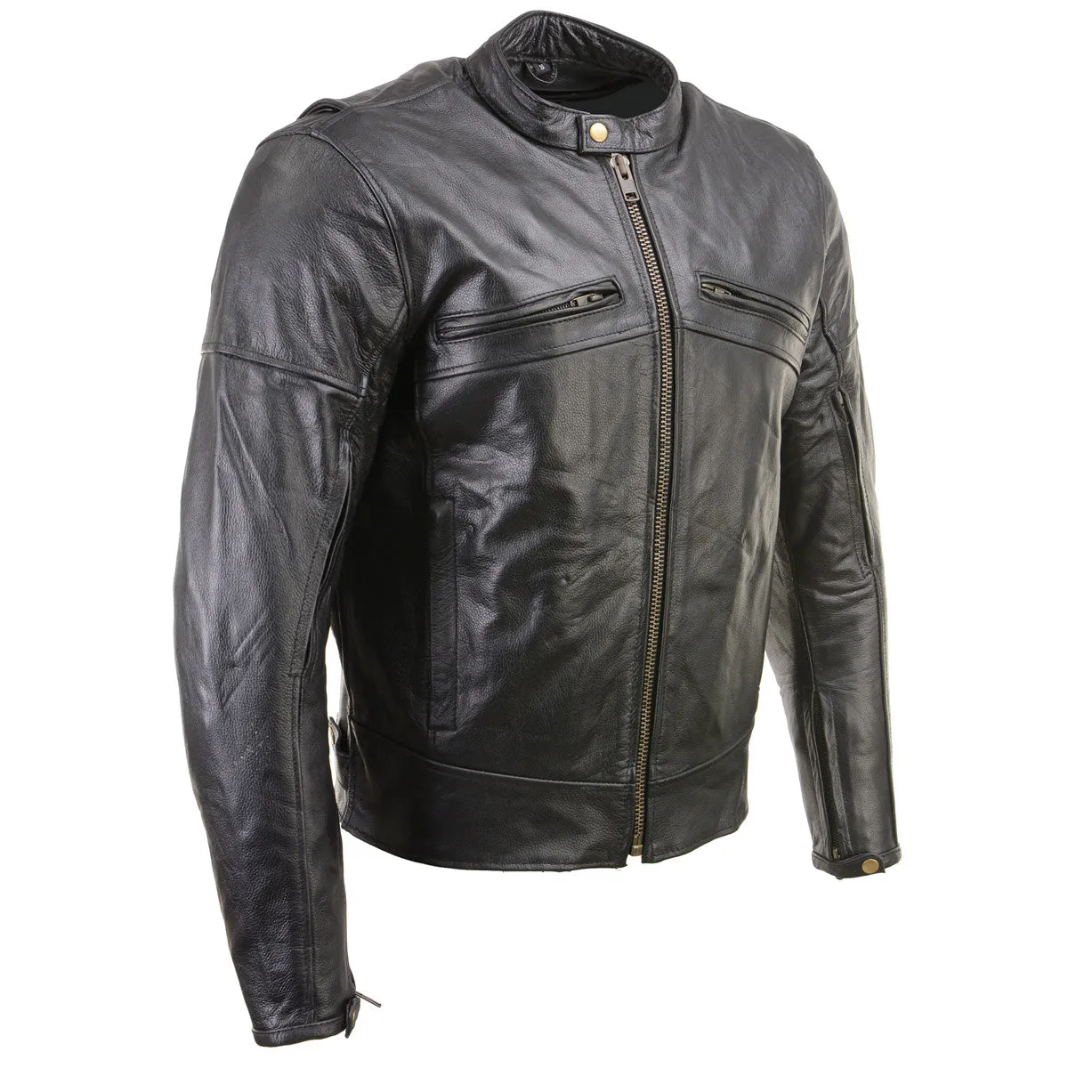 Xelement XSPR105 Men's 'The Racer' Black Leather Armored and Vented Motorcycle Biker Rider Racing Jacket