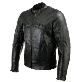 Xelement XSPR105 Men's 'The Racer' Black Leather Armored and Vented Motorcycle Biker Rider Racing Jacket