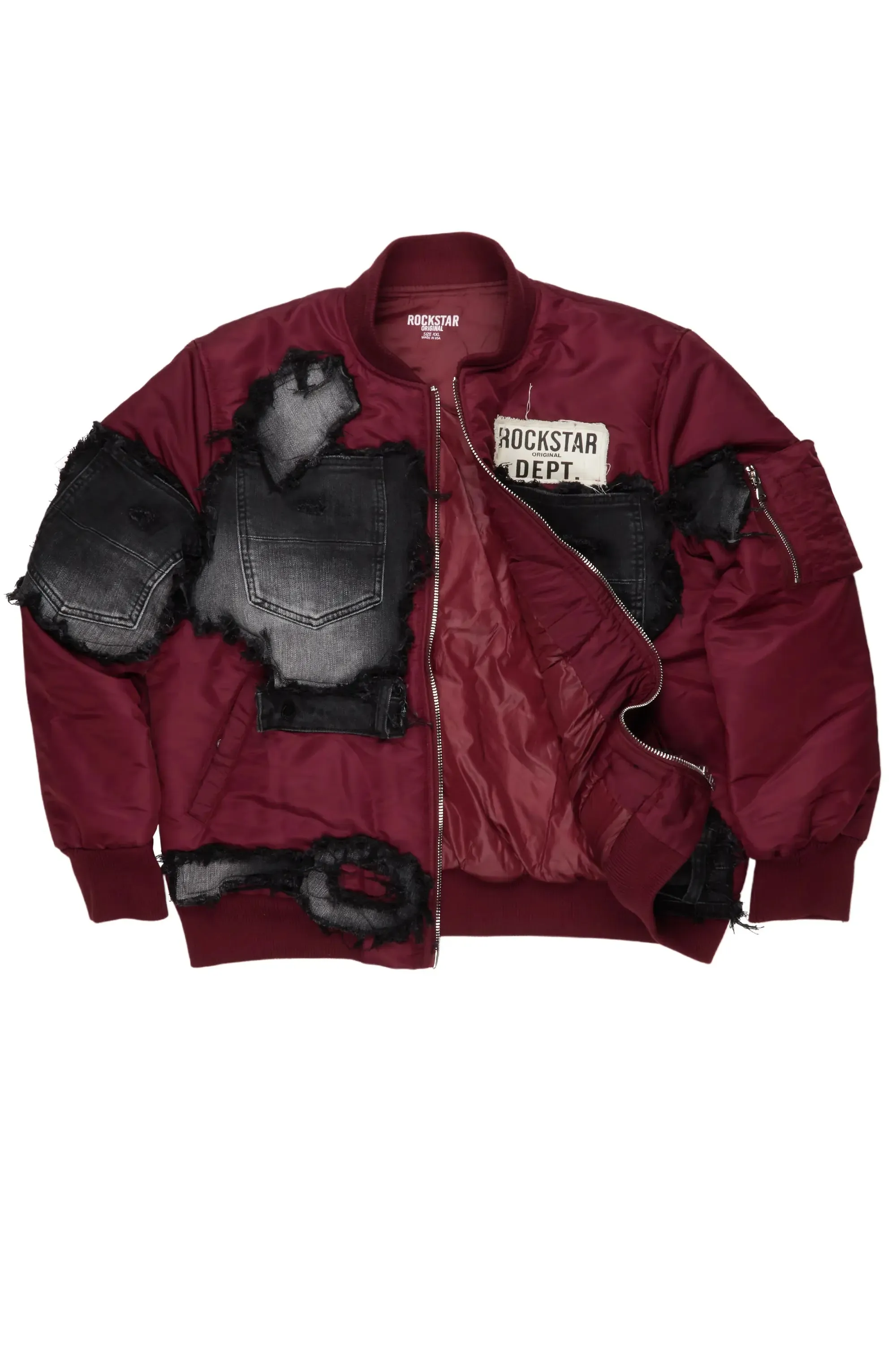 Xylo Burgundy Patchwork Bomber Jacket