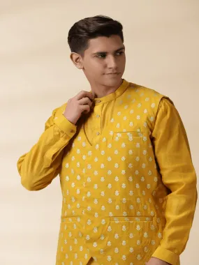 Yellow Chanderi Men Nehru Jacket